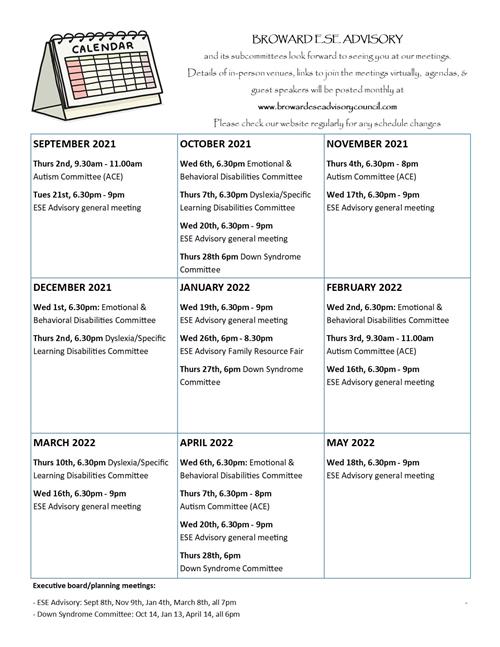 ese advisory council calendar